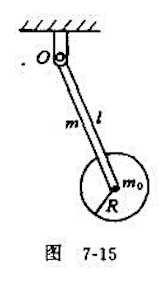 由一长为I质量为m的匀质杆和一质量为m0、半径为R的匀质圆盘,通过盘心固连方式组成的复摆如图7-15
