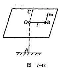 如图7-42所示,在水平光滑桌面的中心有一光滑小孔O,一根劲度系数为k的弹性轻绳穿过小孔O,绳的一端