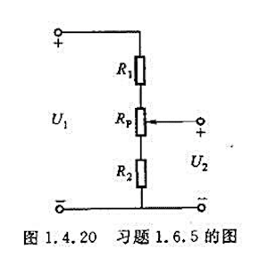 图1.4.20所示的是由电位器组成的分压电路，电位器的电阻Rp=270Ω，两边的串联电阻R1=350