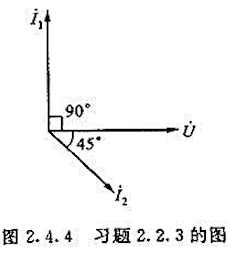 图2.4.4所示的是电压和电流的相量图，并已知U=220V，I1=10A，I2=5√2A，试分别用三