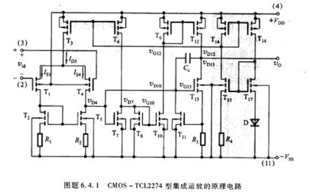 图题6.4.1表示CMOS - TCL2274型集成运放的原理电路。试分析: （1)该电路由哪几部分