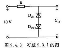 在图9.4.3所示的电路中，稳压二极管Dz1和Dz2的稳定电压分别为5V和7V，其正向压降可忽略不计