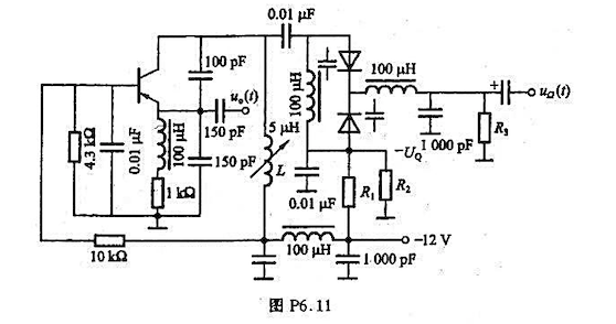 变容二极管 直接调频电路如图P6.11所示，试画出振荡电路简化交流通路，变容二极管的直流通路及调制信