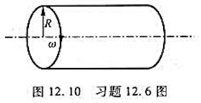 如图12.10所示，一半径为R的均匀带电无限长直圆筒，电荷面密度为σ。该简以角速度w绕其轴线匀速旋转