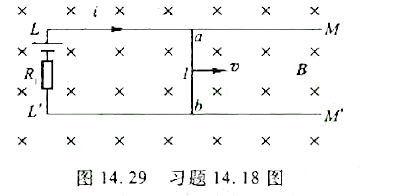 如图14.29所示，水平面内有间距离为l的两条平行长直裸导线LM与L'M'，其左端与电动势为的如图1