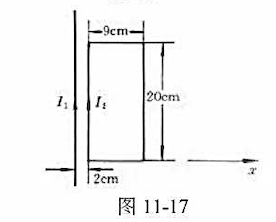 在同一平面内有一长直导线和一矩形单匝线圈，矩形线圈的长边与长直导线平行，如图11－17 所示。在同一