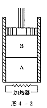 图4-2表示有一除底部外都是绝热的气简，被一位置固定的导热板隔成相等的两部分A和B，其中各盛有1mo