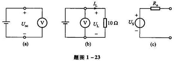 确定一个干电池电路模型的实验电路如题图1-23所示。图（a)所示为用高内阻电压表测量电池的开路电确定