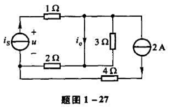 已知题图1-27所示电路中电流i0=1A。求电流源is发出的功率。