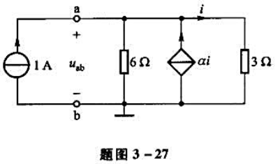 欲使题图3-27所示电路中单口网络的等效电阻Rab=3Ω，求受控源的转移电流比a。请帮忙给出正确答案