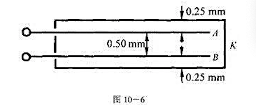 一个平行板电容器的每个板的面积为0.02m^2,两板相距0.5mm,放在一个金属盒子中（图10－6)