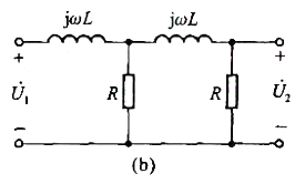 试写出题图12-3（a)所示双口网络的转移电压比并用计算机程序画出电阻R=1KΩ和电感L=1mL时电
