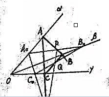 设△ABC的顶点,A,B,C分别在共点的三直线a,β,γ上移动,且直线AB和BC分别通过定点P和Q,
