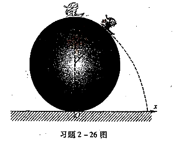一个滑雪运动员从固定的无摩擦的大雪球顶端从静止开始下滑，雪球半径为R=6m，如图所示，问:（1)运一