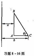 一直角三角形线圈ABC与无限长直导线共面，其中AB边与长直导线平行，位置和尺寸如图所示，求两者的互感
