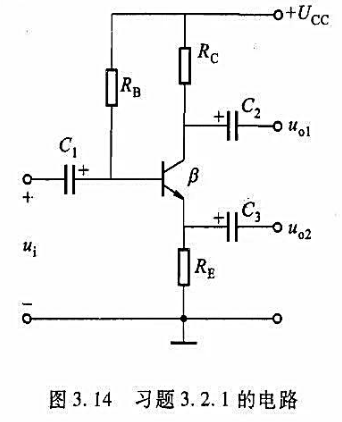 如图3. 14（教材图3.07)所示放大电路有两个输出端,u01从集电极输出,uo2从发射极输出，已