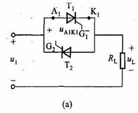 如图8. 19（a)[教材图8.3.8（a)]所示交流调压电路,负载电阻RL=10Ω,电源电压u1 