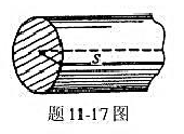 一根很长的铜导线， 载有电流10A，在导线内部， 通过中心线作一平面s,如题图11-17所示。试计算