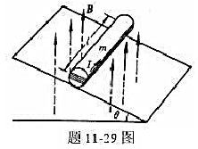 与水平成θ角的斜面上放一木制圆柱，圆柱的质量m为0. 25kg,半径为R,长l为0.1m在这圆柱上，