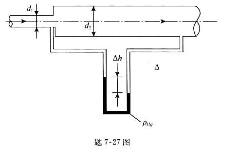 有一如图所示的水平突然扩大管路，已知直径d1=5cm，直径d2=10cm，管中水流量Q=0.02m^