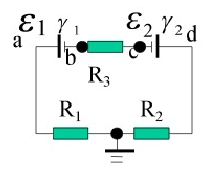 在附图中ε1=24伏特，r1=2.0欧,ε2=6.0伏特，r2=1.0欧，R1=2.0欧，R2=1.