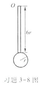 如习题3-8图所示，钟摆由一根均匀细杆和匀质圆盘构成,圆盘的半径为r,质量为4m,细杆长为6r,质量
