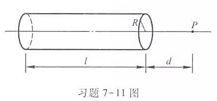一半径为R、长为l的薄壁圆筒,其，上电荷均匀分布，电荷量为q。试求在其轴线上与端点距离为d处P点的电