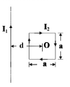 长直导线与一正方形线圈在同一个平面内,分别载有电流I1和I2;正方形的边长为a,它的中心到直导线的垂