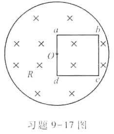 在半径为R的圆柱体内，有磁感应强度为B的均匀磁场。一边长为l的正方形线圈放在磁场中,其ad边的中点通