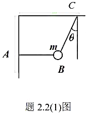 质量为m的小球，用轻绳AB、BC连接，如图所示，其中AB水平剪断绳AB前后的瞬间，绳BC中的张力比T