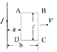 一长直导线载有5.0安直流电流，旁边有一个与它共面的矩形线圈，长l=20厘米，如附图所示，a=10厘