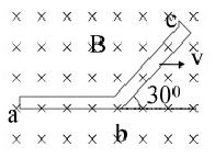 两段导线ab=bc=10厘米，在b处相接而成30°角，若使导线在匀强磁场中以速率v=1.5米/秒运动