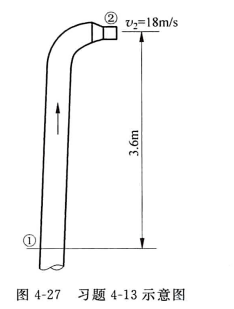 如图4-27所示直立圆管管径为10mm,一端装有直径为5mm的喷嘴,喷嘴中心离圆管截面①的高度为3.