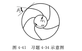图4-41中的风机叶轮的内径d1=12.5cm,外径d2=30cm,叶片宽度b=2.5em,转速n=