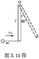 如题3.15图所示，质量为M，长为l的均匀直棒，可绕垂直于棒一端的水平轴0无摩擦地转动，它原来静止在