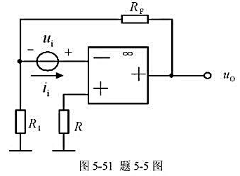 电路见图5-51，要求: （1)指出反馈电路，判断反馈的正负及类型; （2) 写出输出电压u0与输入