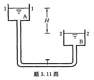 如题3.11图所示,水从水箱A流入水箱B,管路长度l= 25 m,管道直径d= 25 mm,沿程损失