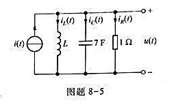 图题8-5所示电路中,施加于电路的电流源电流为i（t)=（8cost-11sint) A,已知电压u