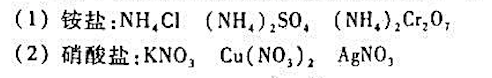 写出下列各铵盐、硝酸盐热分解的反应方程式。