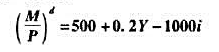 假定一个经济的货币需求函数为:（1)假定P=100，Y=1000，i=0.1，求实际货币需求、名义货