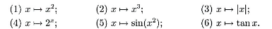 判别下列对应法则是否为实数域R到自身的映射,并指出哪些是单射？满射？