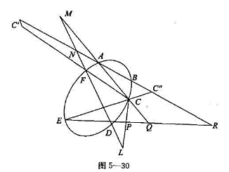 如图5-30所示，设A﹑B、C、D﹑E﹑F为二次曲线T上不同六点。且BC×DE=P，CA×DE=Q，