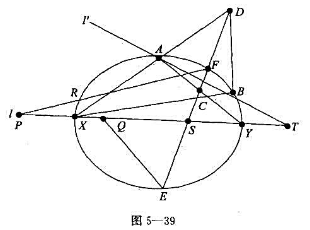 如图5-38所示，已知直线L与非退化二阶曲线r交于两点X，Y，求作：直线l为底的点列上以X，Y为两个