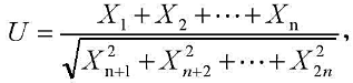 设X1，X2，...X2n（n≥1)为来自正态总体N（0，σ2)的一个样本，求统计量U的分布.设X1