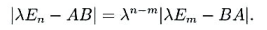 设A,B分别为nxm与mxn（n≥m)矩阵，λ≠0.证明:设A,B分别为nxm与mxn(n≥m)矩阵