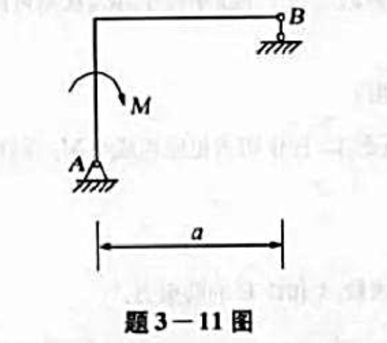 刚架AB上受一力偶的作用,其力偶矩M为已知。求支座A和B的约束力。