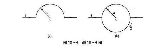 如图10-4所示：（1)求图10-4（a)中半圆C处磁感应强度是多少？（2)总电流分成两个相等的分电