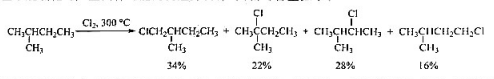2-甲基丁烷氯化时产生四种可能的构造异构体,其相对含量如下:上述反应结果与碳自由基的稳定性32-甲基