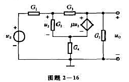 试列出为求解图题2-16所示电路中uo所需的节点方程。
