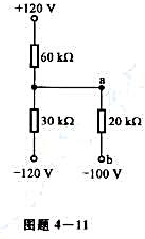 用戴维南定理求图题4-11所示电路中流过20kΩ电阻的电流及a点电压Ua。请帮忙给出正确答案和分析，